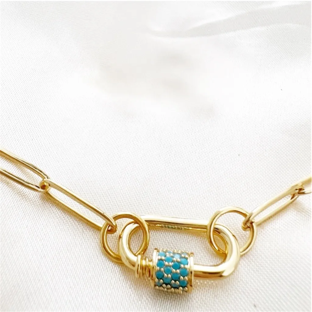 18k Gold Plated paperclip chain necklace pavé carabiner clasp Women’s Jewelry - Image 4