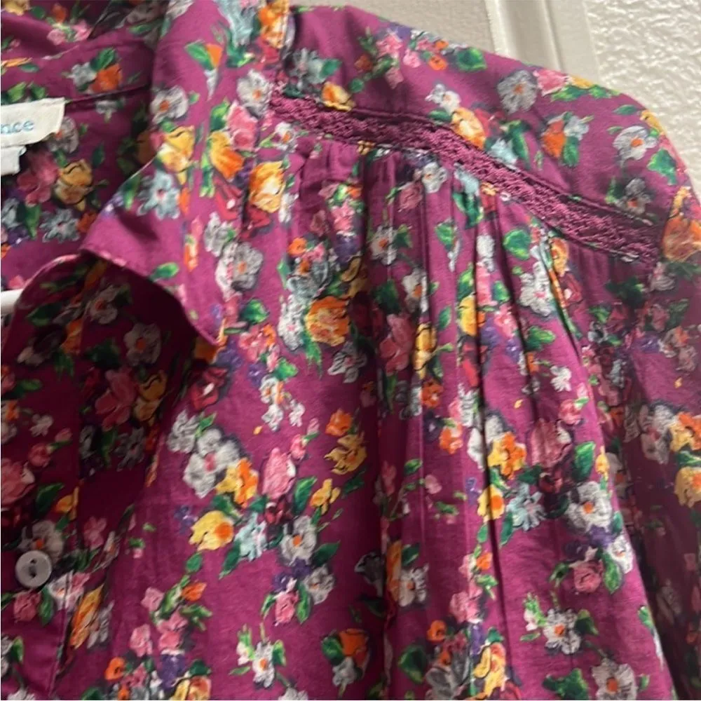 ❤️Sundance Poppy Bloom Button Down Purple Floral Top S - Image 6