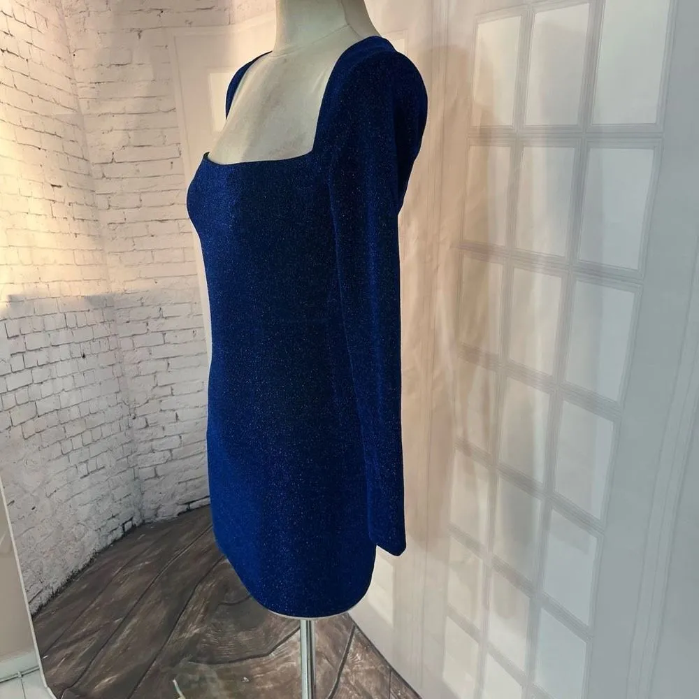 Abyss by Abby Jalia long sleeve blue shiny bodycon mini dress size xs - Image 5