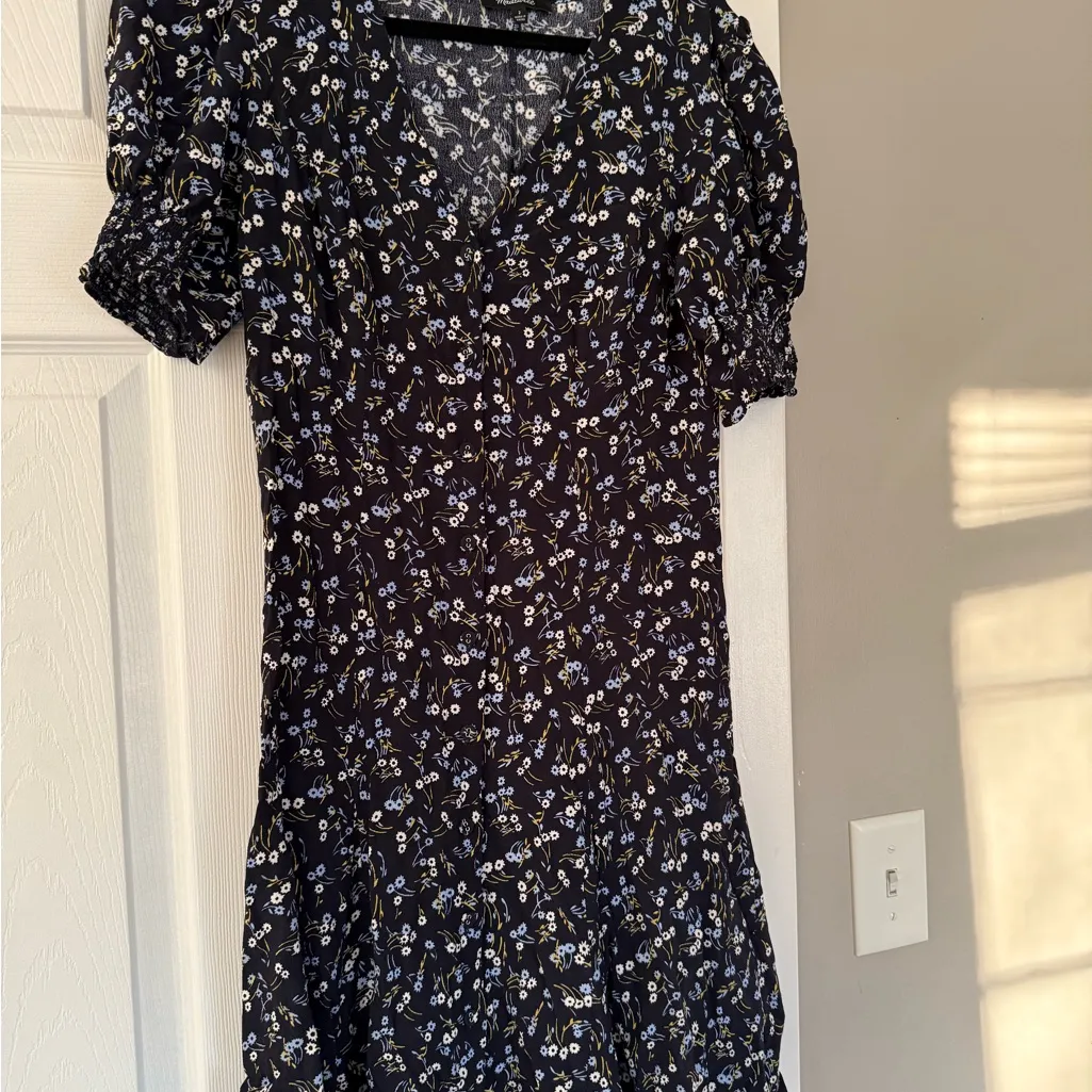 Madewell Navy Floral Button Front Mini Dress Summer Spring - Image 9