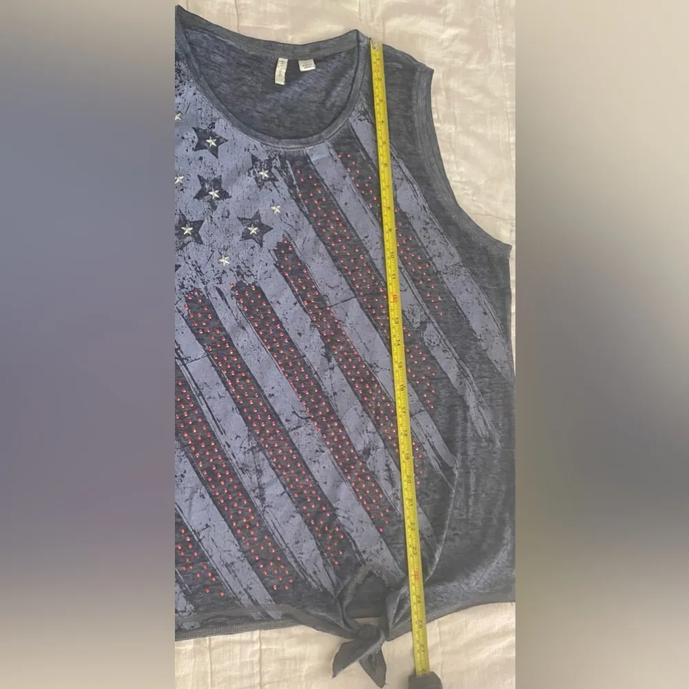 EST. 1946 Blue Red American Flag Print Sleeveless Top Sequin Patriotic Tie Hem - Image 6