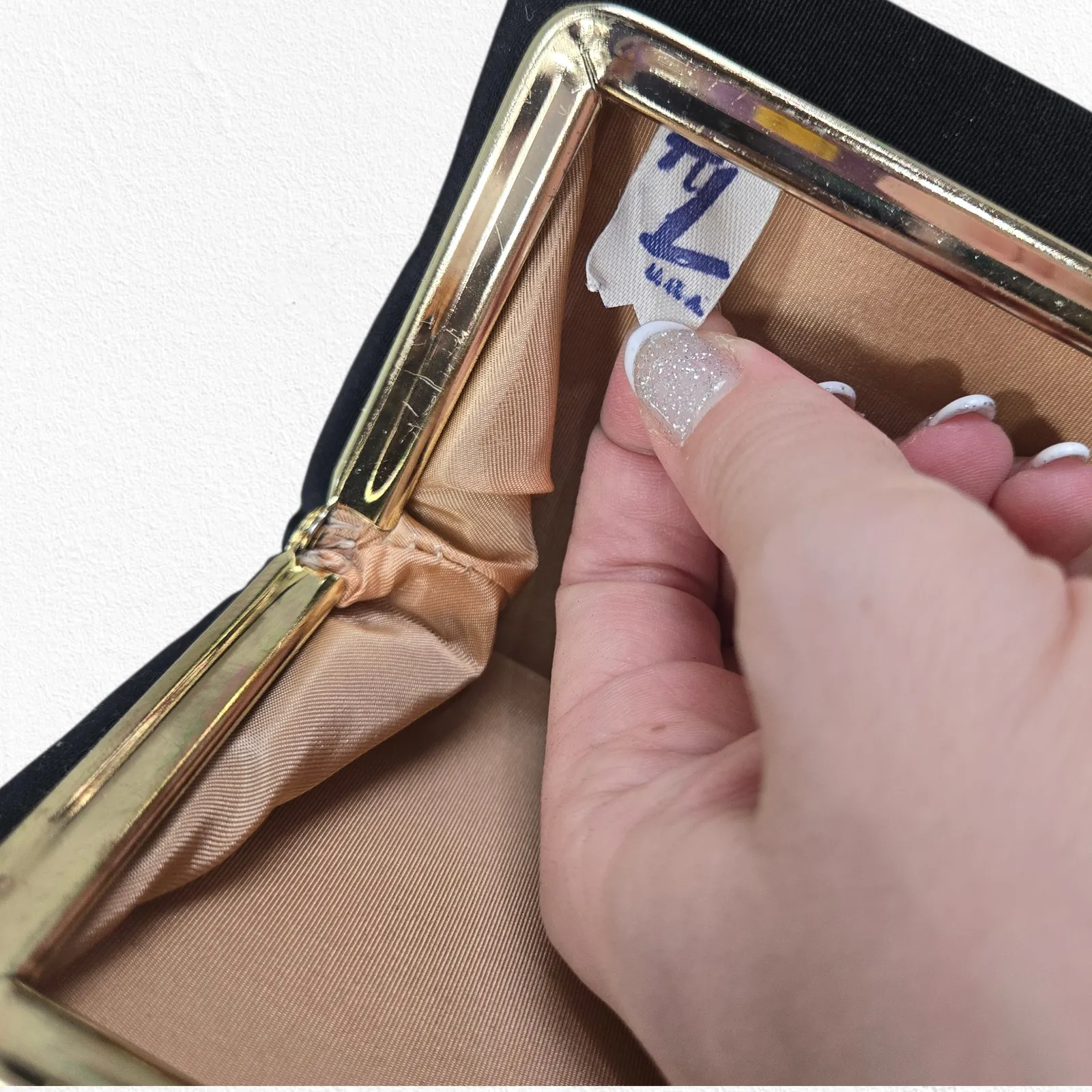 1940s Black Evening Clutch Kiss Lock Vintage Formal Handbag USA - Image 10