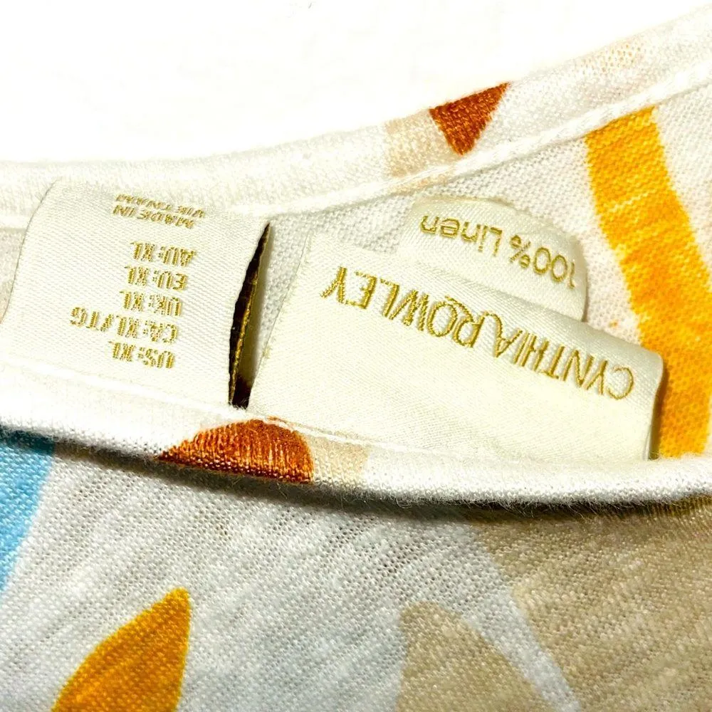 CYNTHIA ROWLEY 100% Linen Blouse Botanical Print Costal Travel - Image 3
