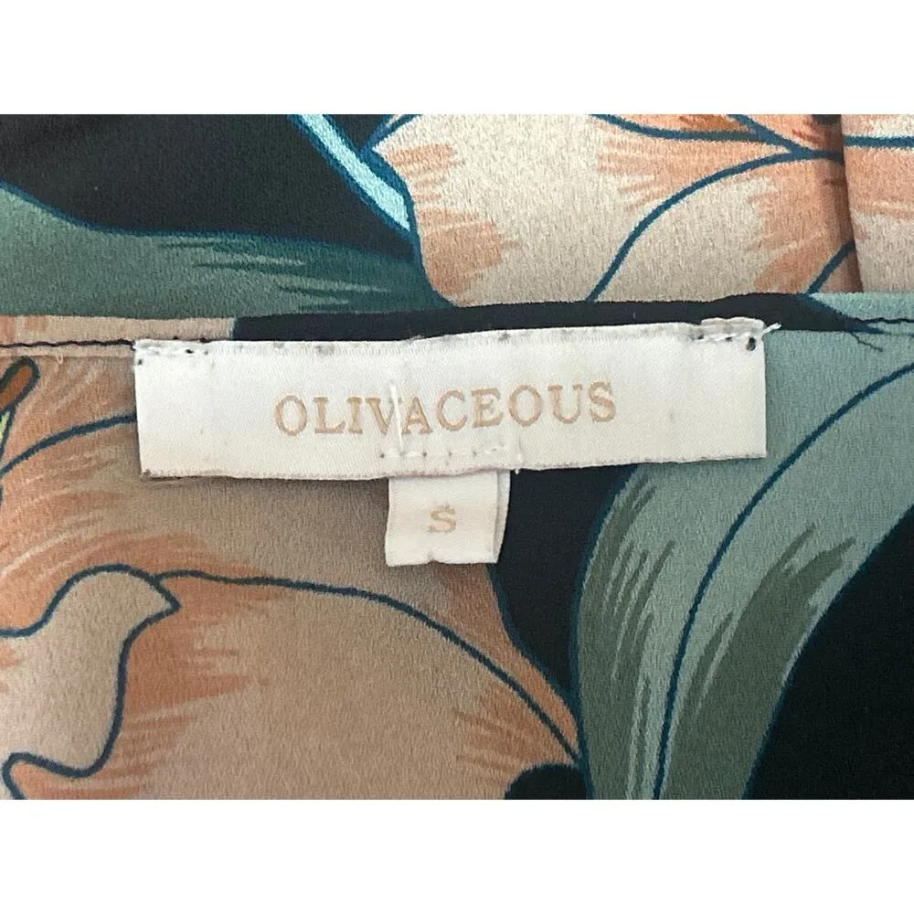 Olivaceous Women's Black Multicolor Floral Short Sleeve Crop Wrap Blouse Top S - Image 3