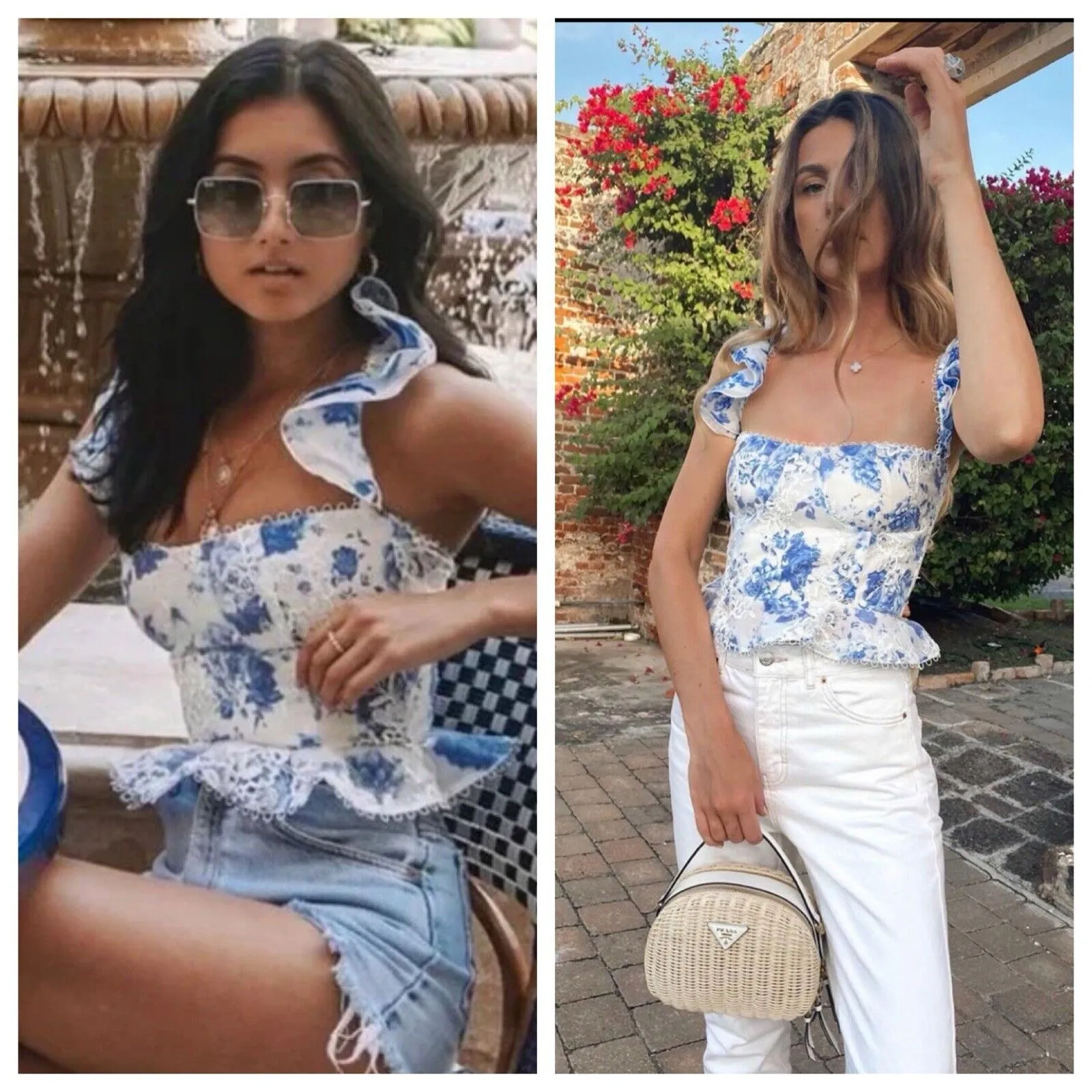 V. Chapman Provence Corset Bustier Top French Blue Floral Ruffle Lace Sz 0 - Image 2