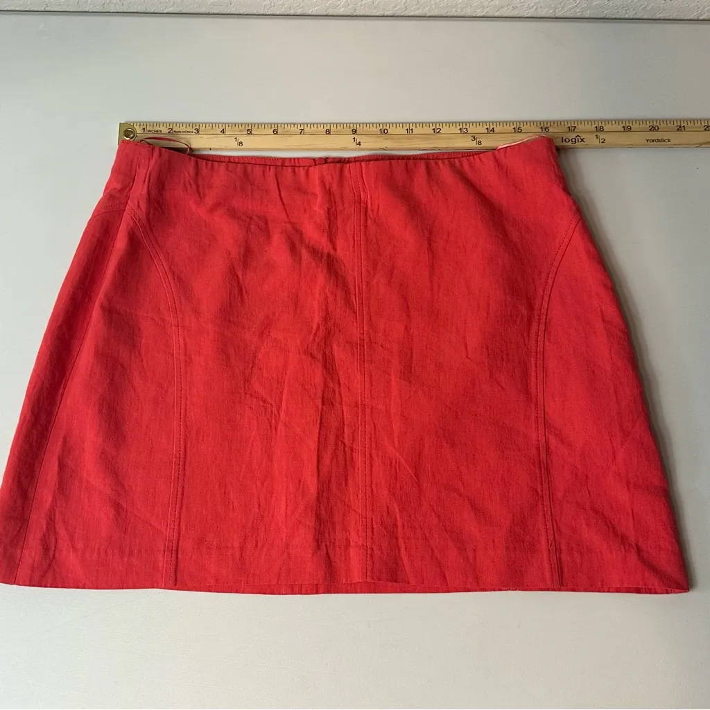 Zara Linen Blend Coral Red High Waisted Lightweight Mini Skirt Size XL NWT - Image 6