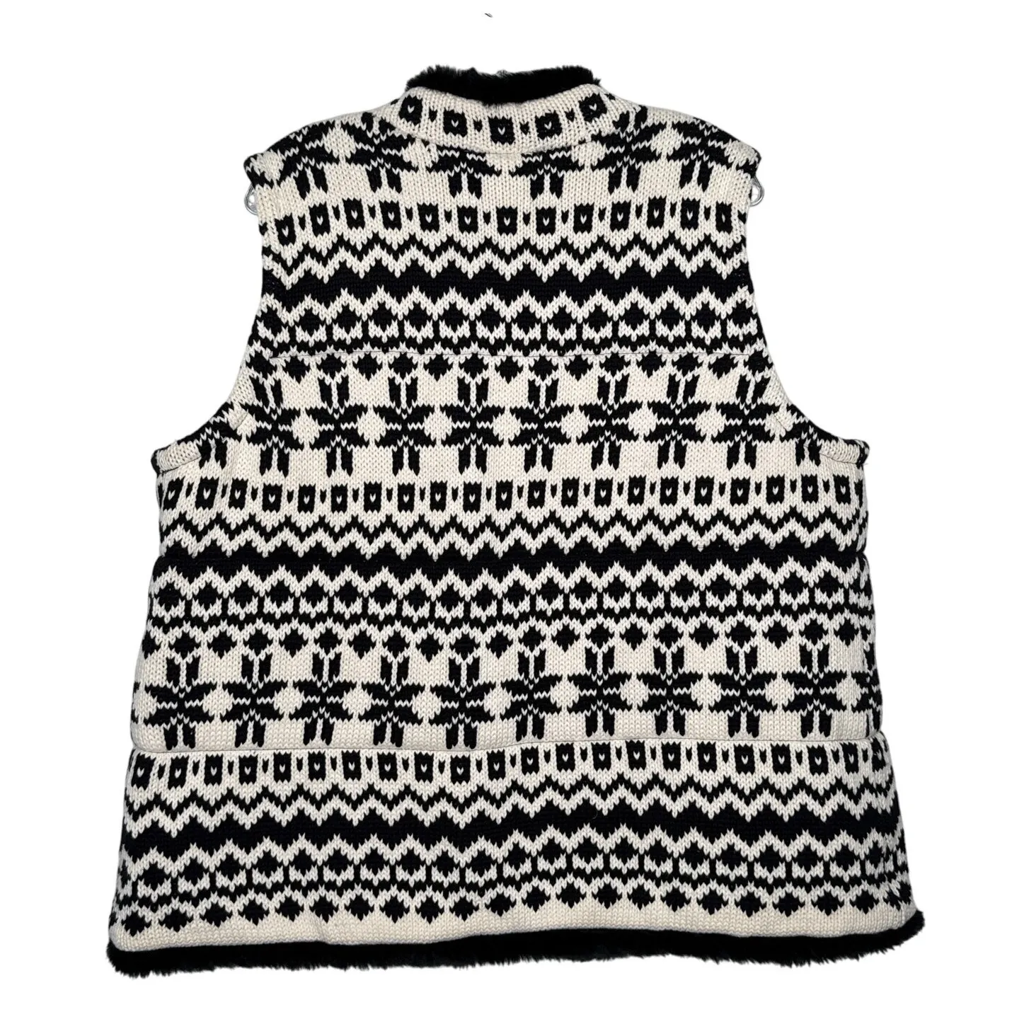 NWT Talbots Black White Knit Faux Fur Trim open front Vest fair Isle 2X - Image 3