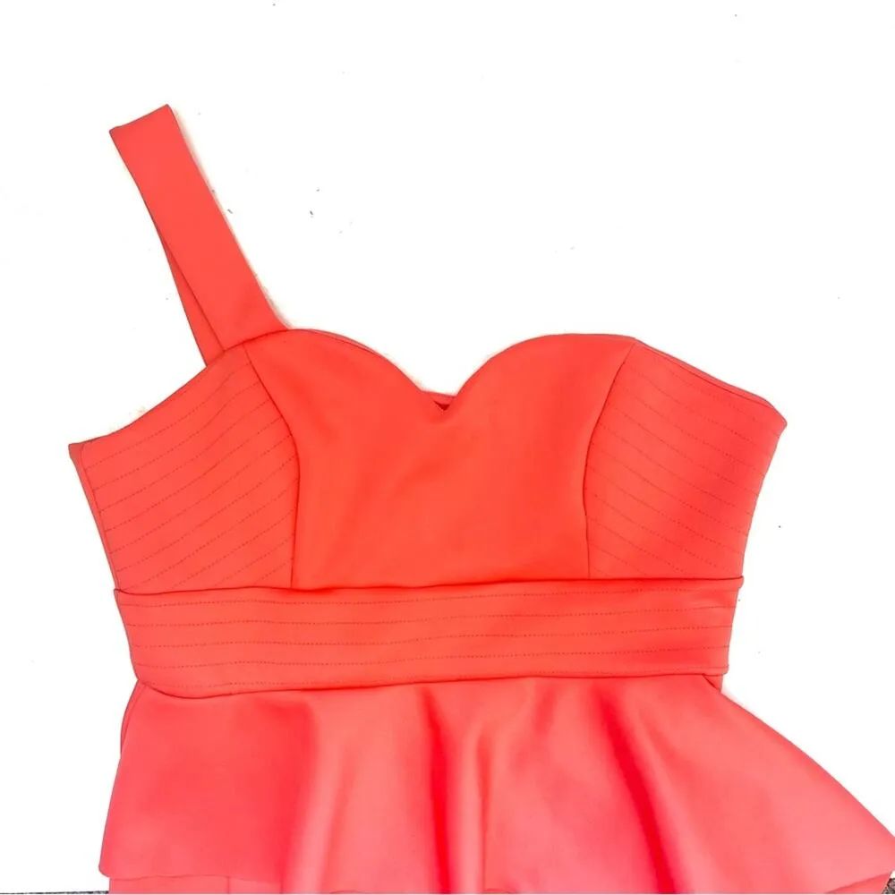 ASOS Peach One Shoulder Ruffled Scuba Midi Dress Size 14 - Image 3