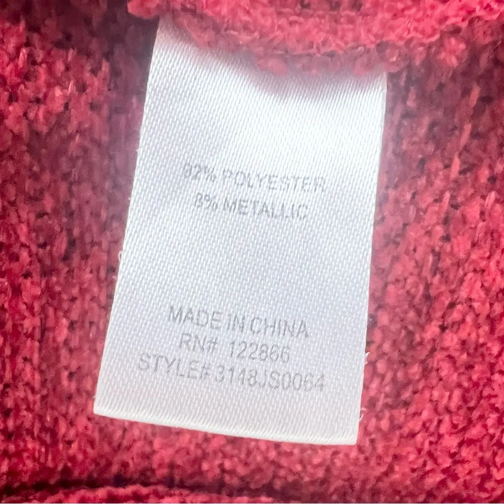 Chenault Red Ribbed Chenille Metallic Sparkle Knit Sweater Size Medium - Image 9