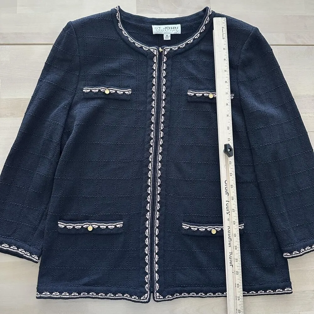 St John Collection Jacket 8 Black Pink Santana Knit Embellished Trim Elegant - Image 9