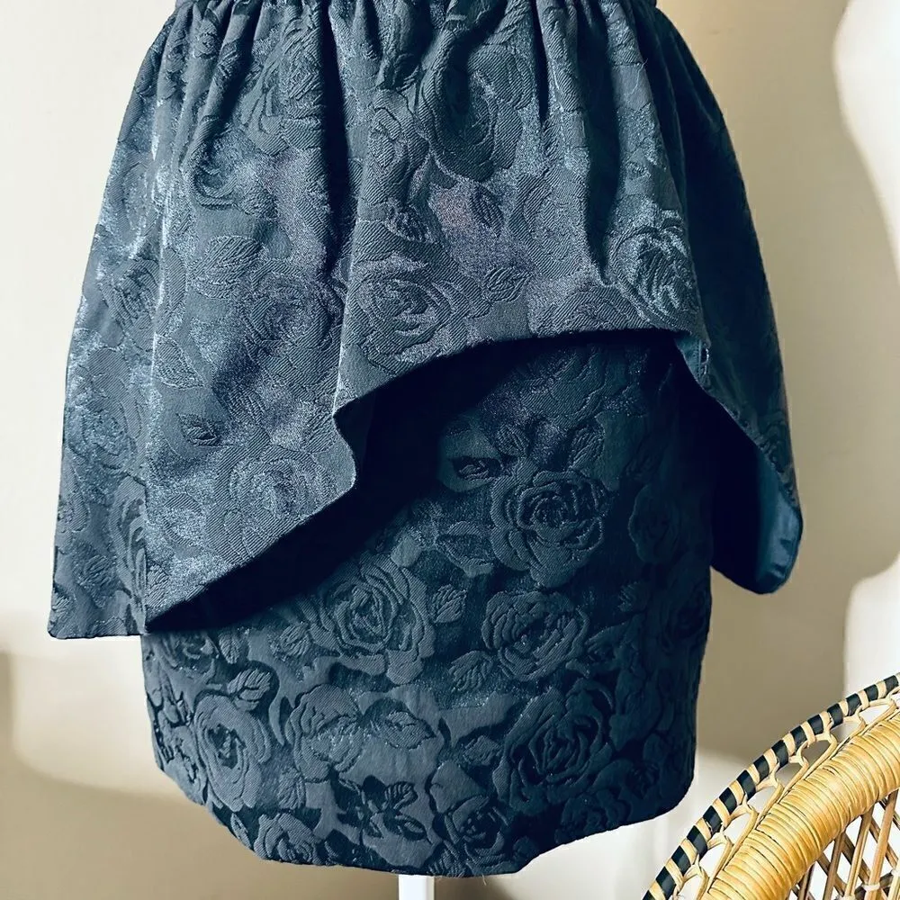 Keepsake the Label Black Floral Asymmetrical Peplum Cocktail Mini Dress Black Size M - Image 4