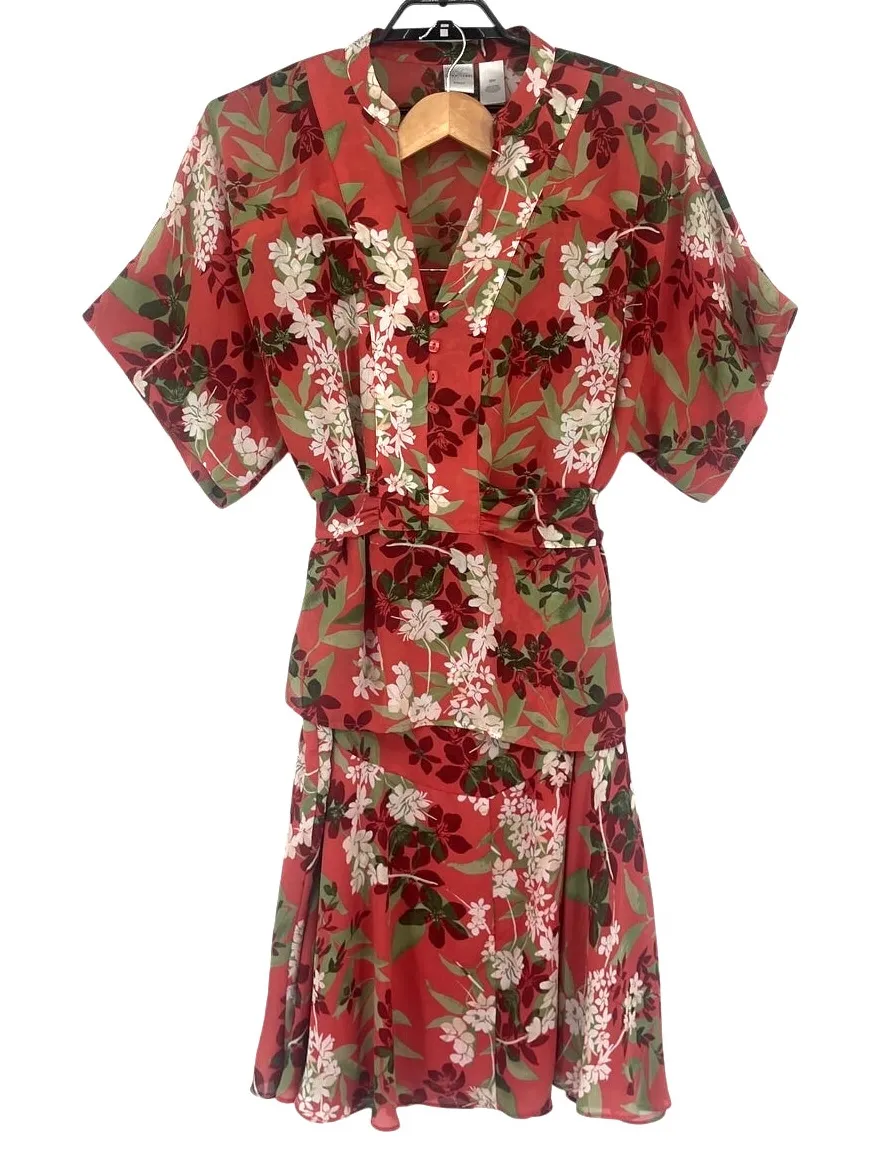 Emma James Chiffon 2 Piece Skirt Set 22W Boho Floral Wedding Rust Romantic Flowy - Image 1