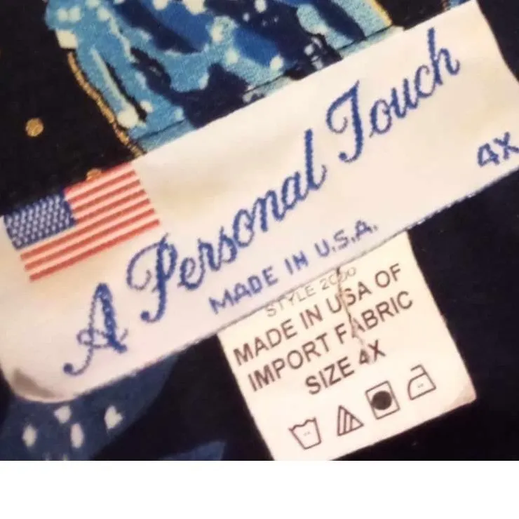 A Personal Touch 4X Blue Floral Batik Print Short Sleeve Shirt Made USA - Image 4