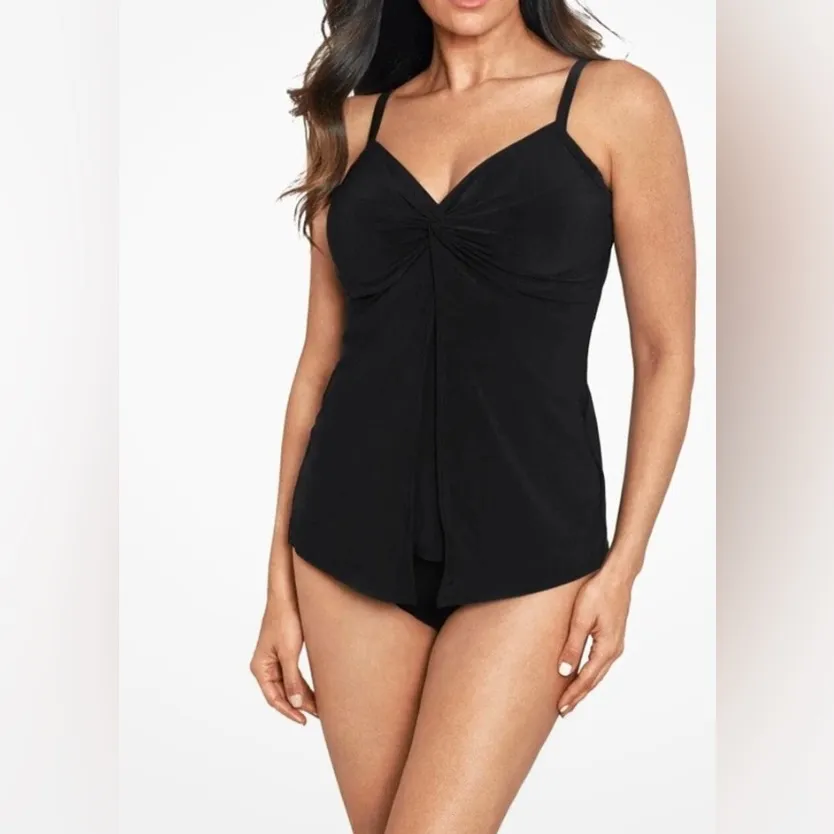 Miraclesuit NWOT Rock Solid Marina Underwire Tankini Top Black Size 10 Draped - Image 9
