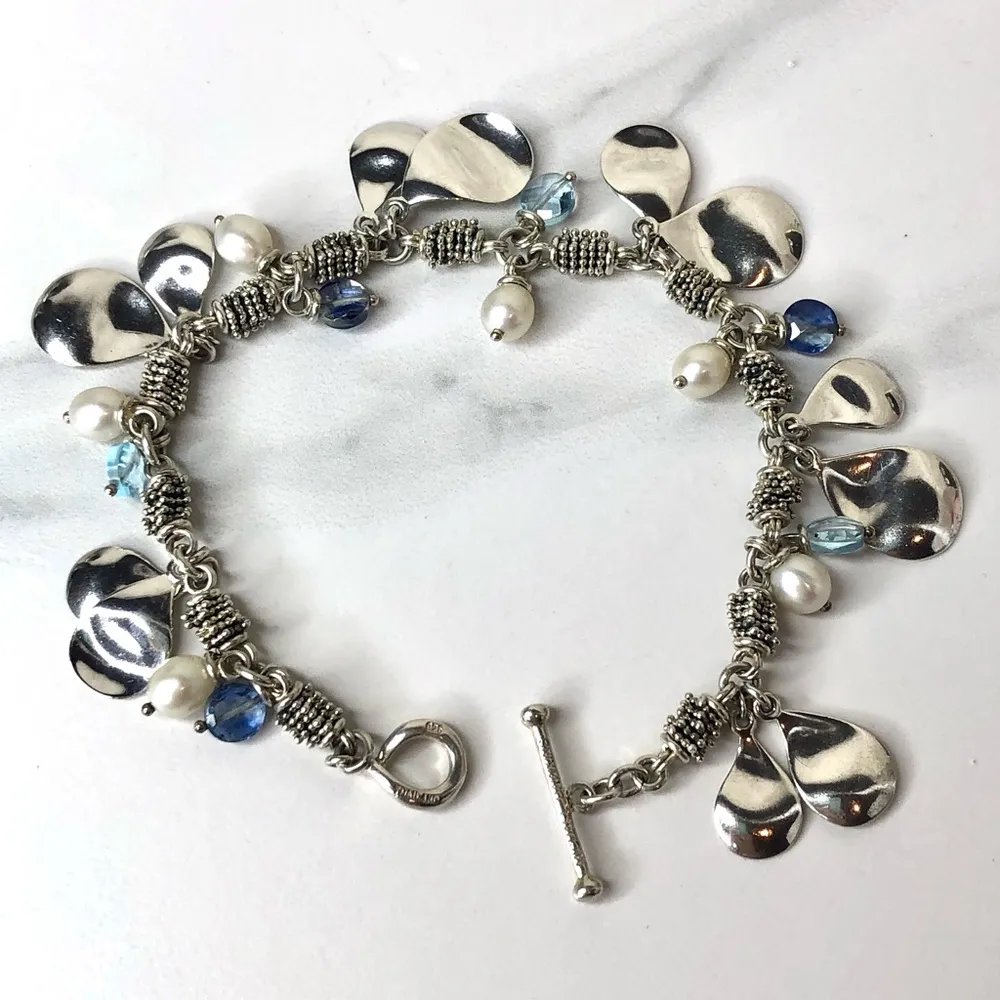 MICHAEL DAWKINS Starry Night Blue Topaz Cultured Pearl Sterling Silver Bracelet - Image 4