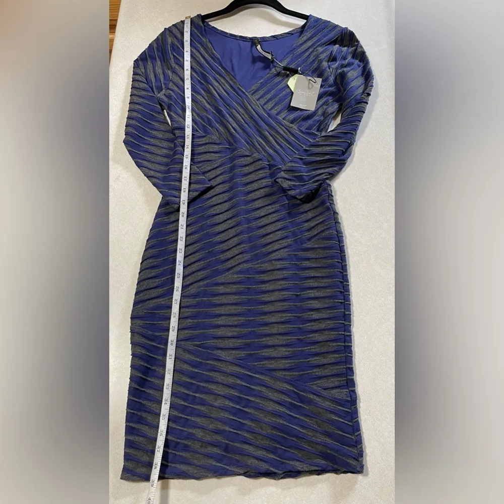 Anthropologie Tracy Reese Plenty Directional Dress Midi Bodycon Blue-Charcoal M - Image 16