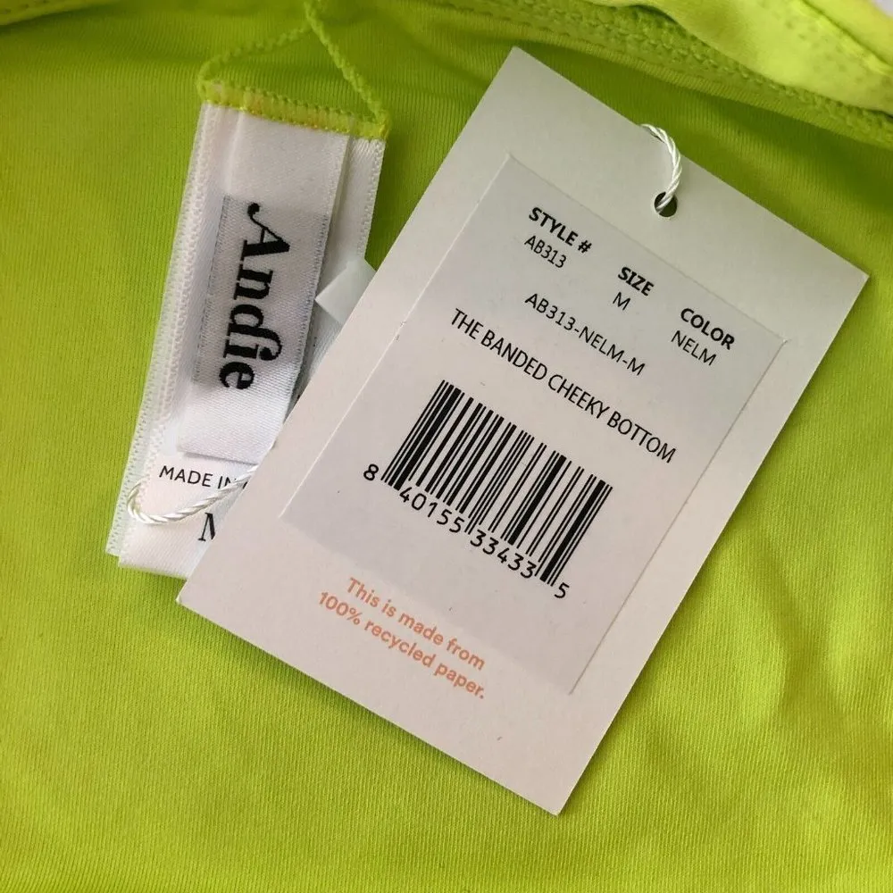 Andie Swim The Banded Cheeky Bikini Bottom Stretch Neon Lemon Green Yellow M - Image 5