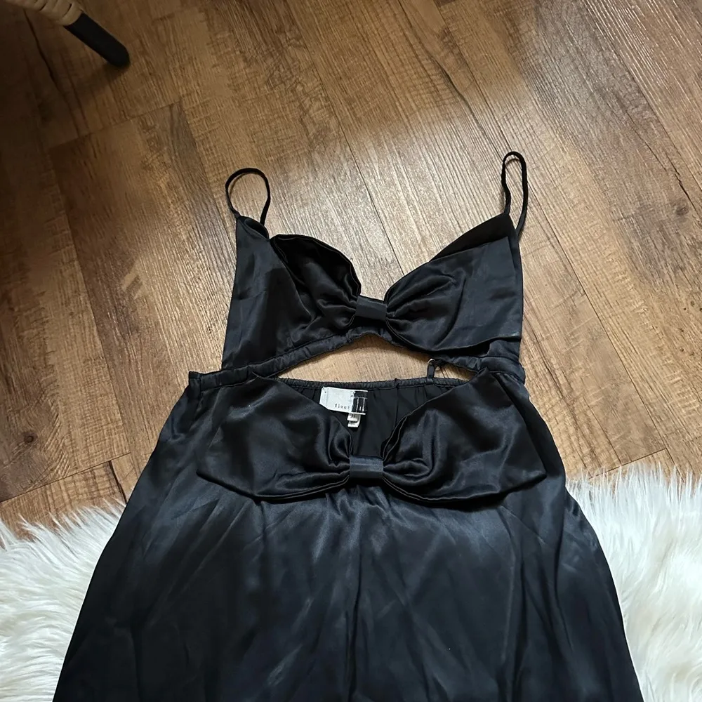FLEUR DU MAL Black Satin Bow Silk Slip Dress Size M - Image 9