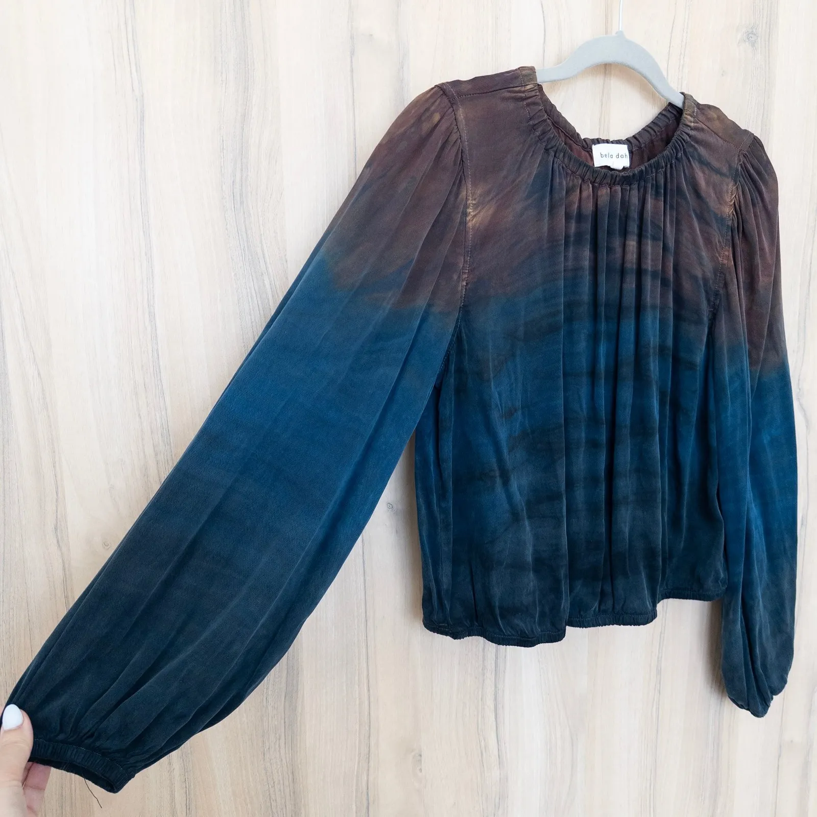 Bella Dah Womens Tie Dye Long Sleeve Top Size M Blue Brown Whimsigoth Fairy Boho - Image 4