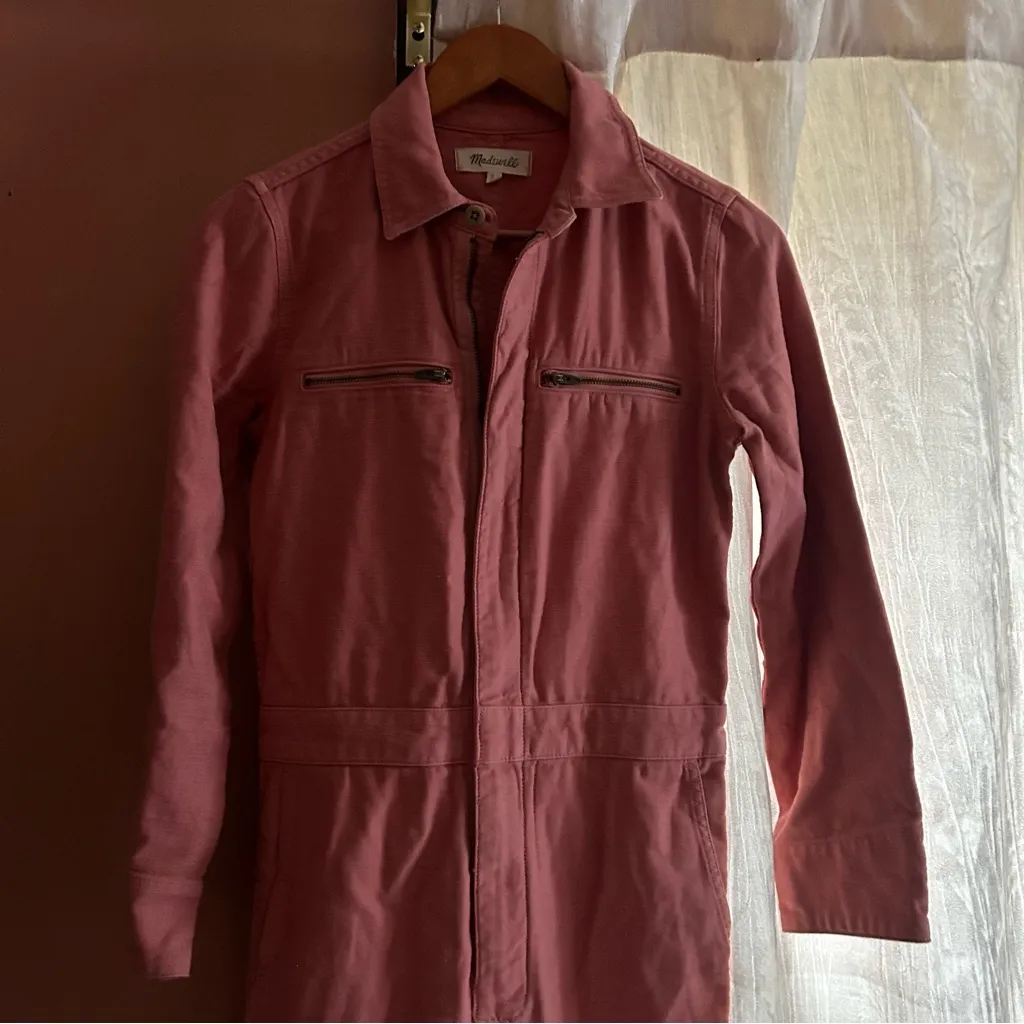 Madewell Zip-Pocket‎ Coverall Jumpsuit Twill Cotton Rose Dust Pink $148 Size XS - Image 4