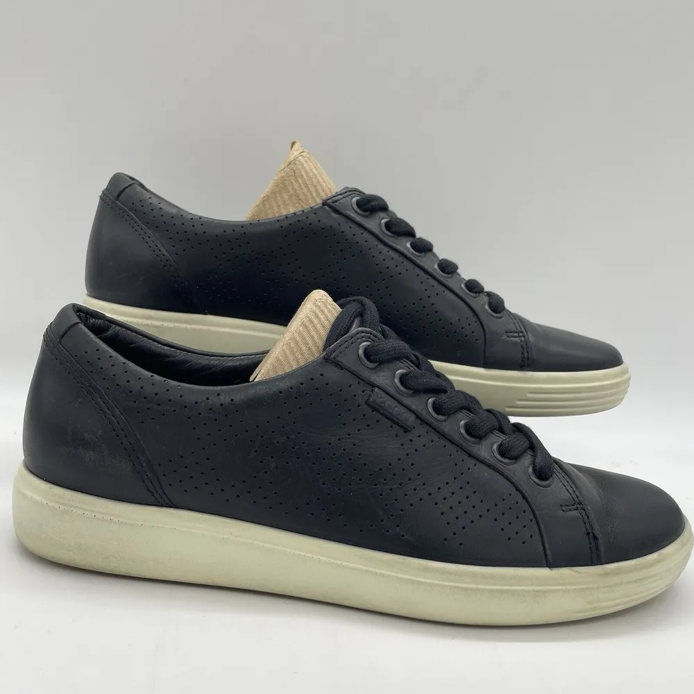 ECCO Womens Size 7 Shoes Black Soft Perforated Leather‎ Low Top Lace Up Sneakers - Image 2