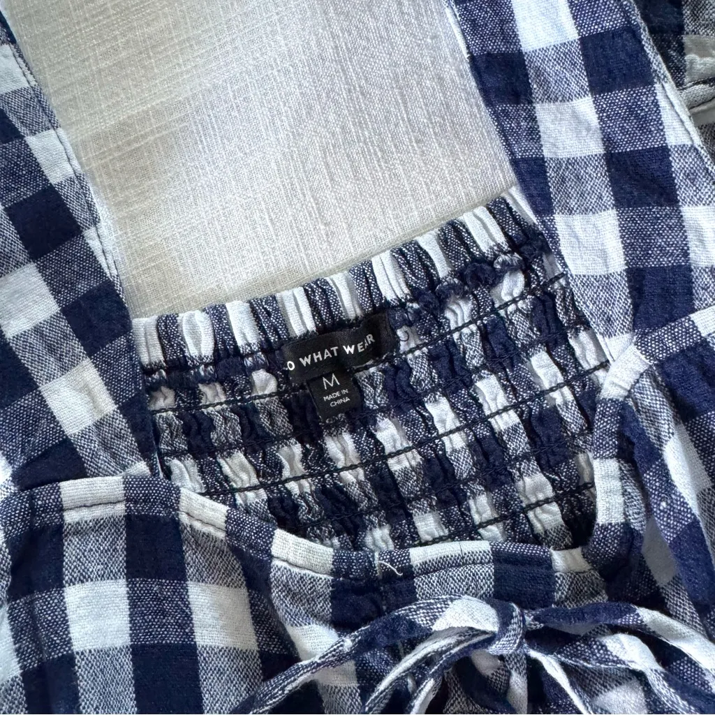 Who What Wear Sleeveless Lace-Up Dress in Navy Gingham, Medium - Image 5