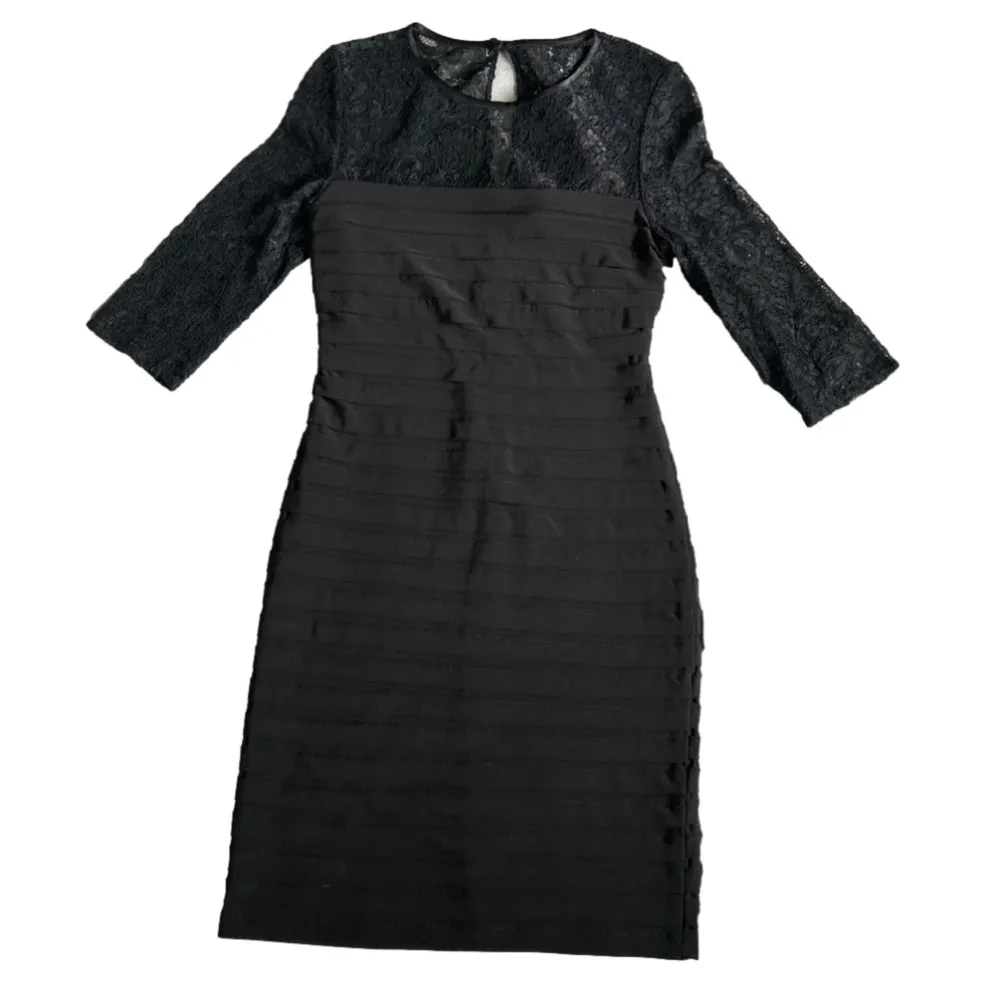 Adrianna Papell Black 3/4 Lace Sleeve Bodycon Shutter Pleat Dress, Size 4 NWOT - Image 2