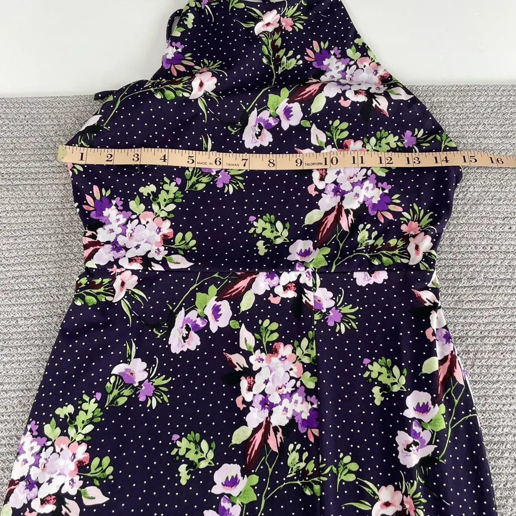 EXPRESS Dark Purple Floral Polka Dot Print Tie Back Backless Maxi Dress Size XS - Image 14