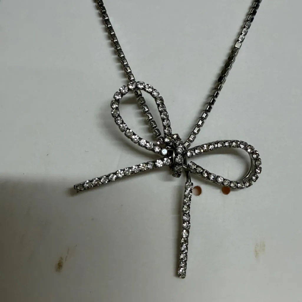 ZARA Bow Choker Necklace Faux Rhinestones Silver Formal Prom - Image 2