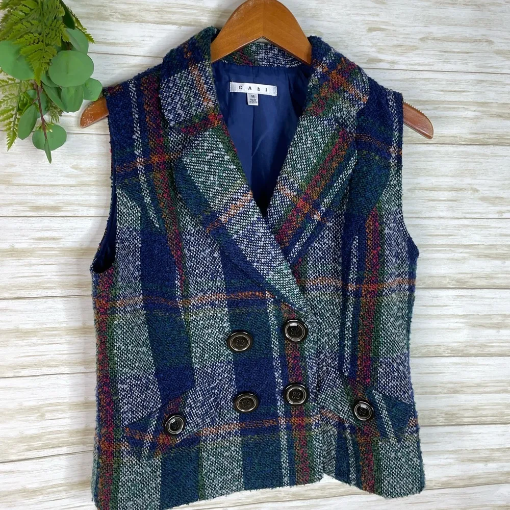 Cabi Rainbow Plaid Tweed Wool Blend Vest - Image 3