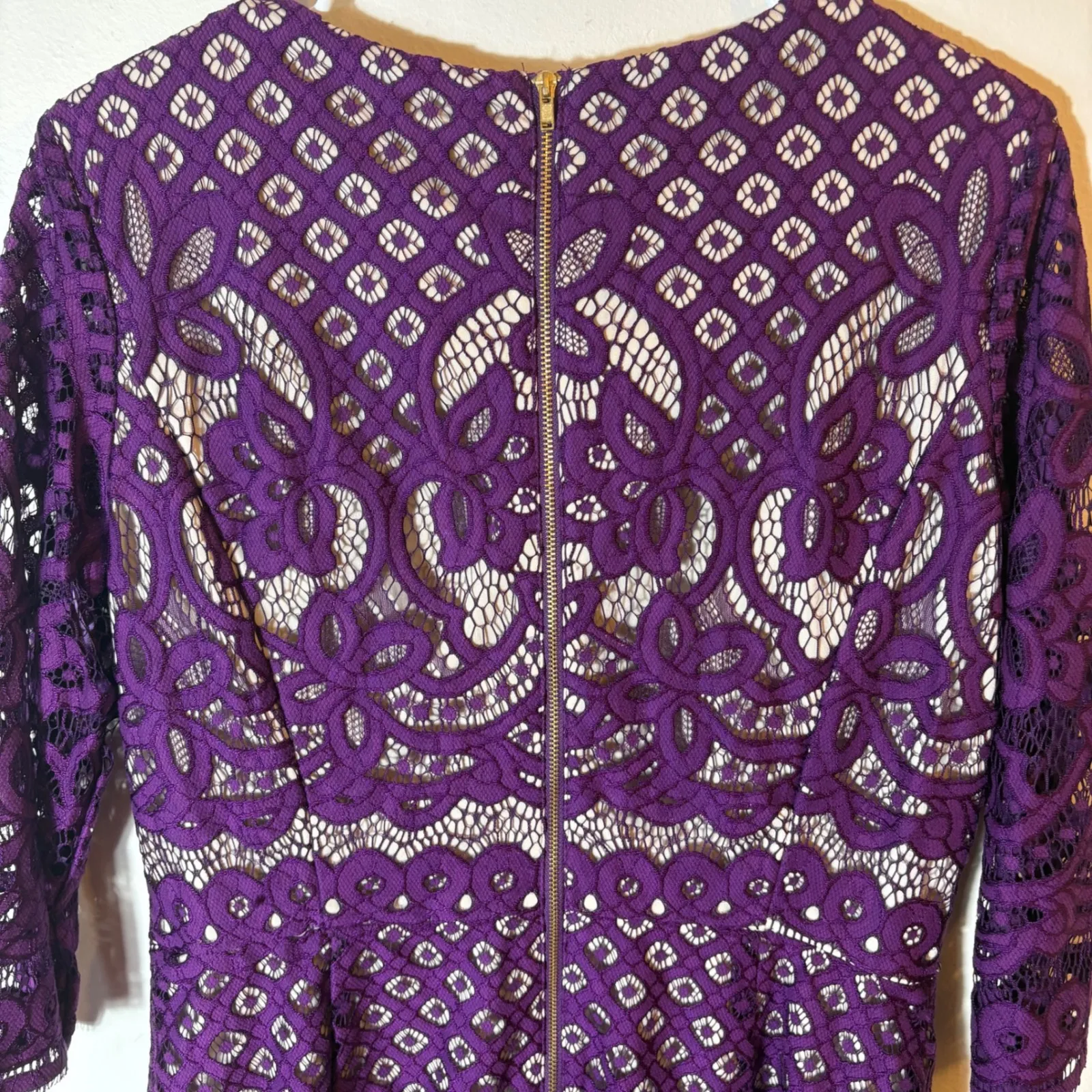 Gabby Skye Purple‎ Lace Sheath Dress Elegant Knee Length 3/4 Sleeve Women 12 - Image 8
