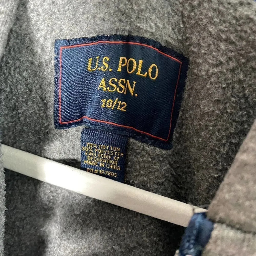 U.S. Polo Assn Long Sleeve Embroidered Hoodie Jacket Size 10/12 Gray Hooded - Image 4