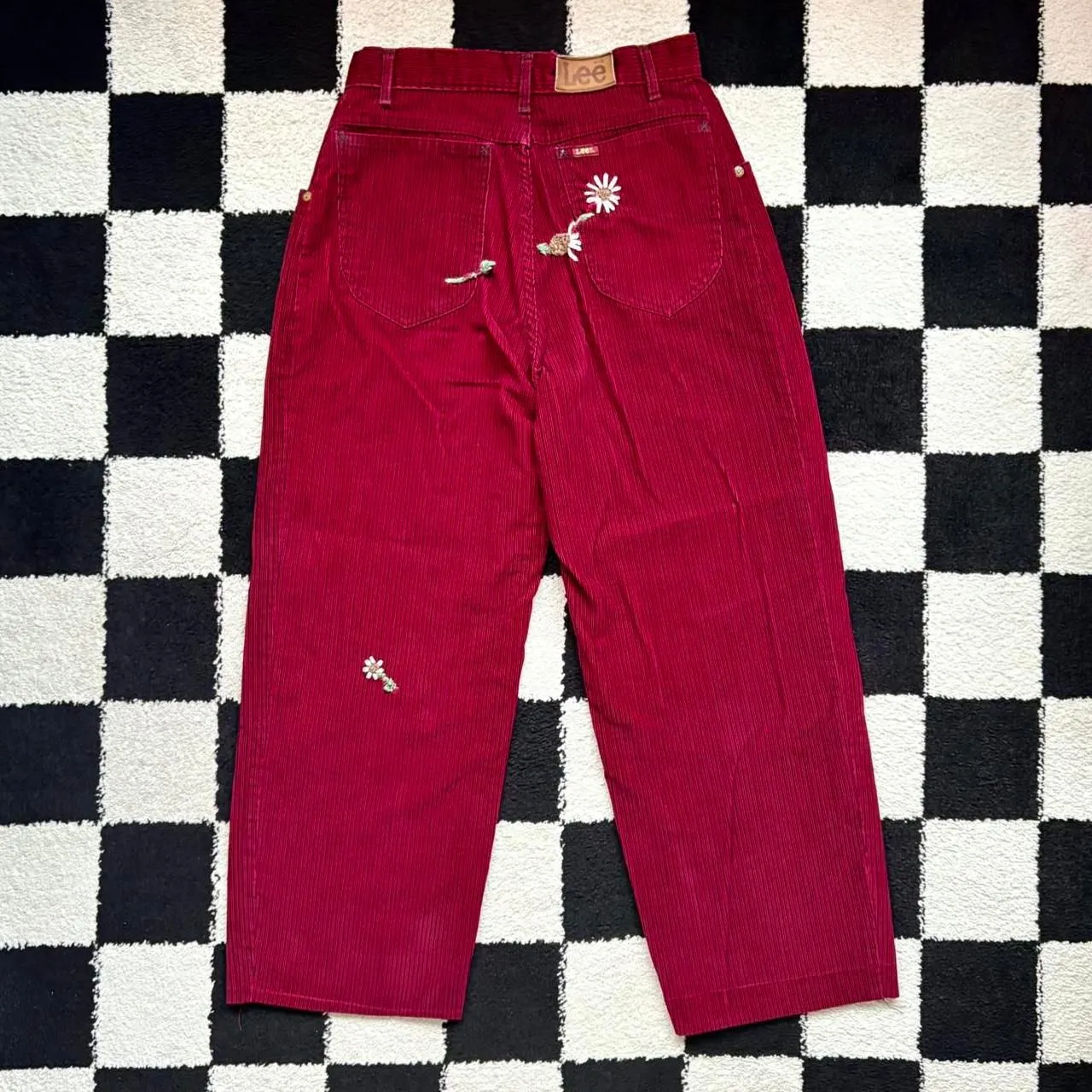 Vintage Lee Riders Floral Embroidered Red Corduroy Jeans 26 Waist - Image 2