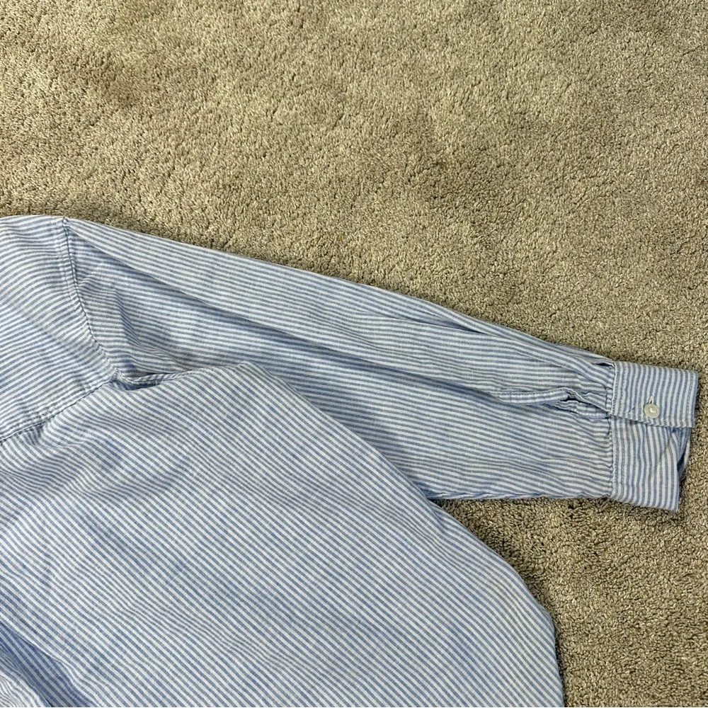 H&M Women’s Linen Cotton Longsleeve Top V-Neck in Light Blue Striped Coastal L - Image 10