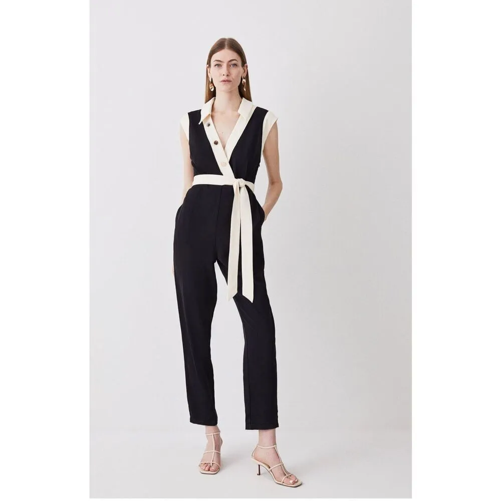 NWT Karen Millen  Twill Button Detail Woven Wrap Jumpsuit Size: 8 - Image 2