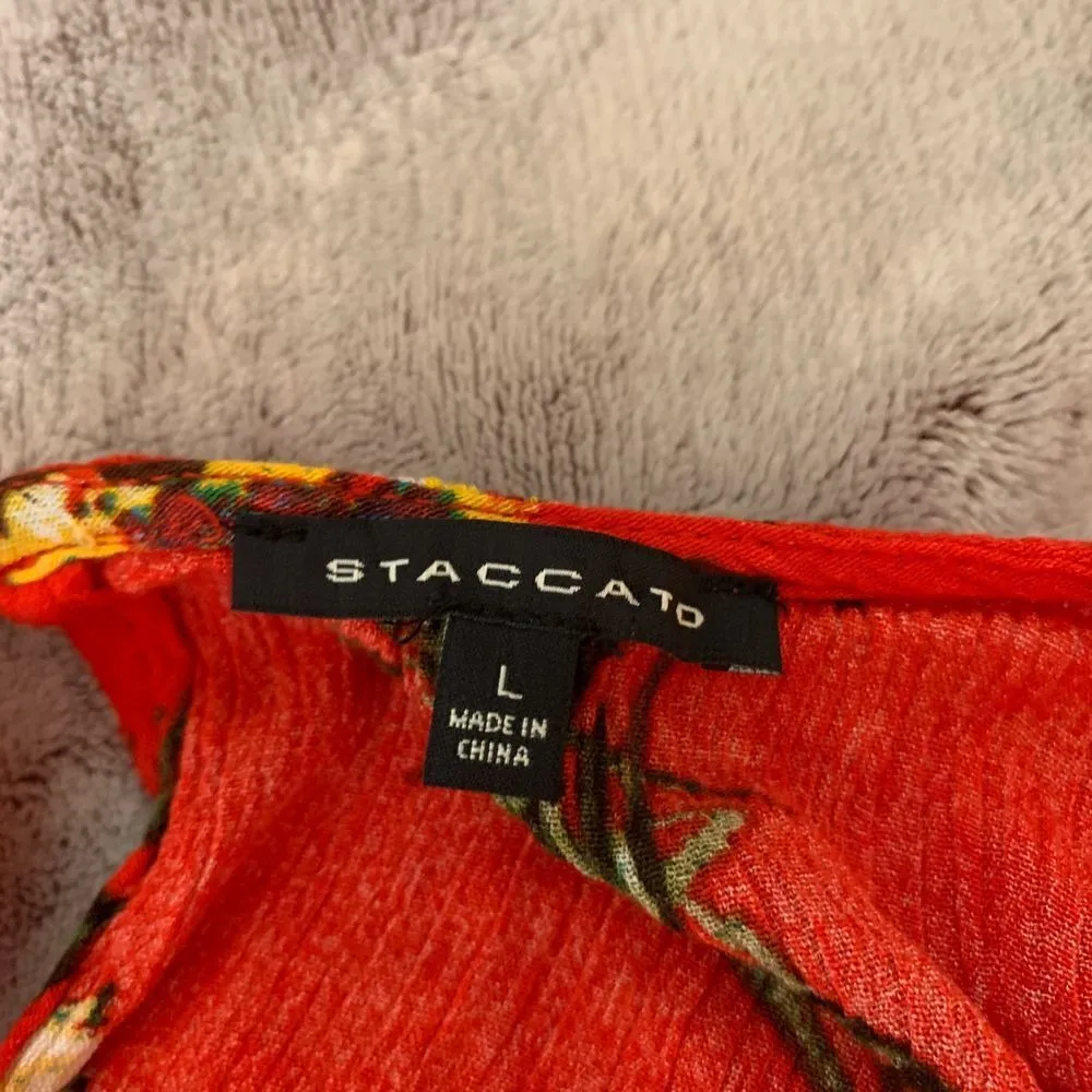 Staccato Floral Ruffle Tank Top Womens Size Large Red Sleeveless Casual Tiered‎ - Image 3