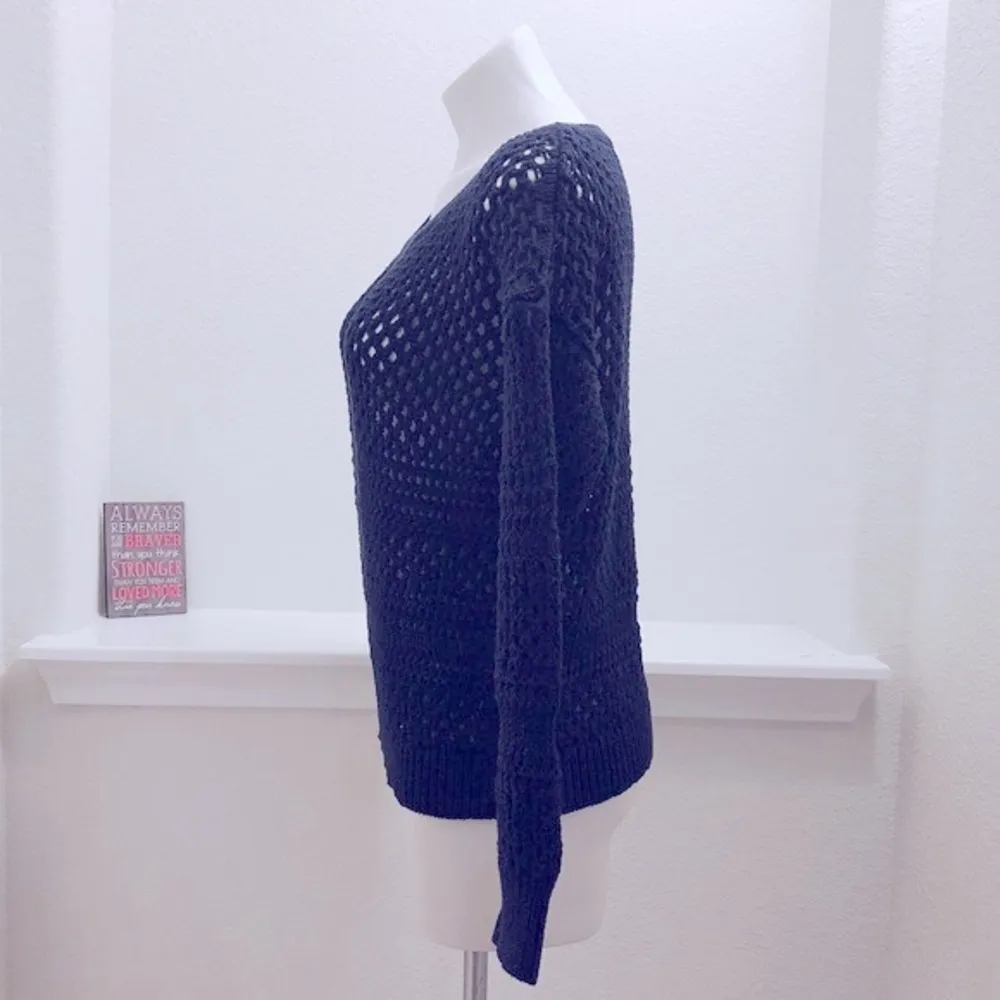 American Eagle Outfitters Crochet Sweater, Navy Metallic Knit Size XL EXCELLENT - Image 4