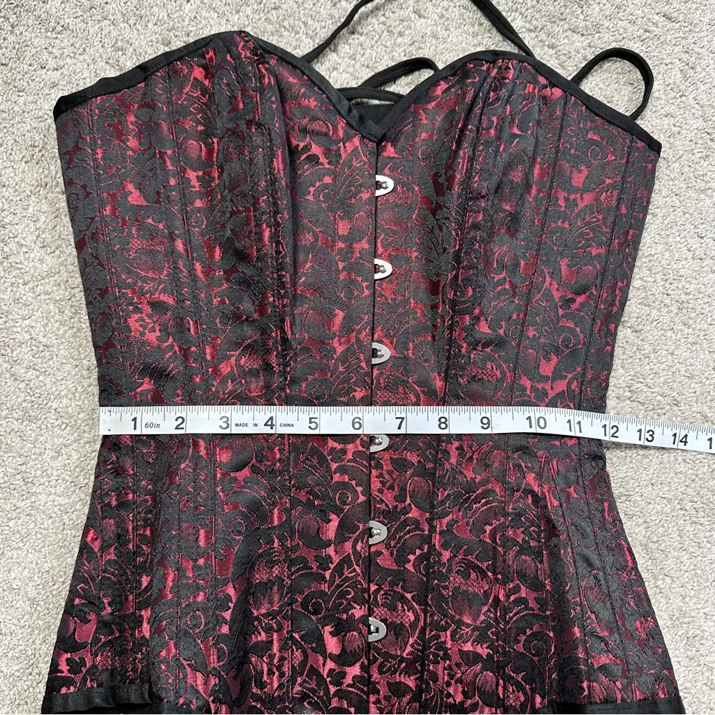 Corset Story Women’s Long Red Brocade Pattern Corset With Hip Gores in Red 22 Black Size undefined - Image 16