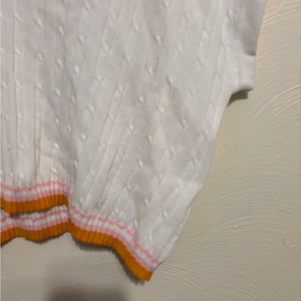 Flag & Anthem Cable Knit Polo Sweater Cream Striped Trim XL NWT White - Image 7