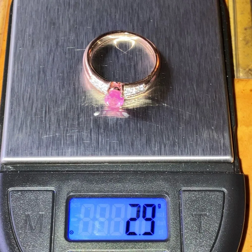 Natural Pink Sapphire Moissanite Sterling Silver Ring Size 8 - Image 9