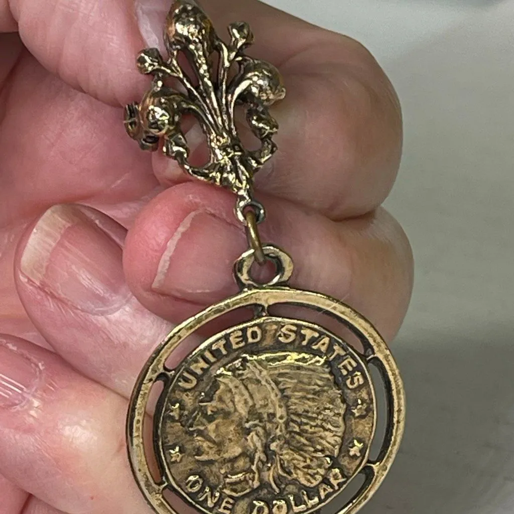 Vintage Indian head penny brooch hallmarked Gold - Image 2