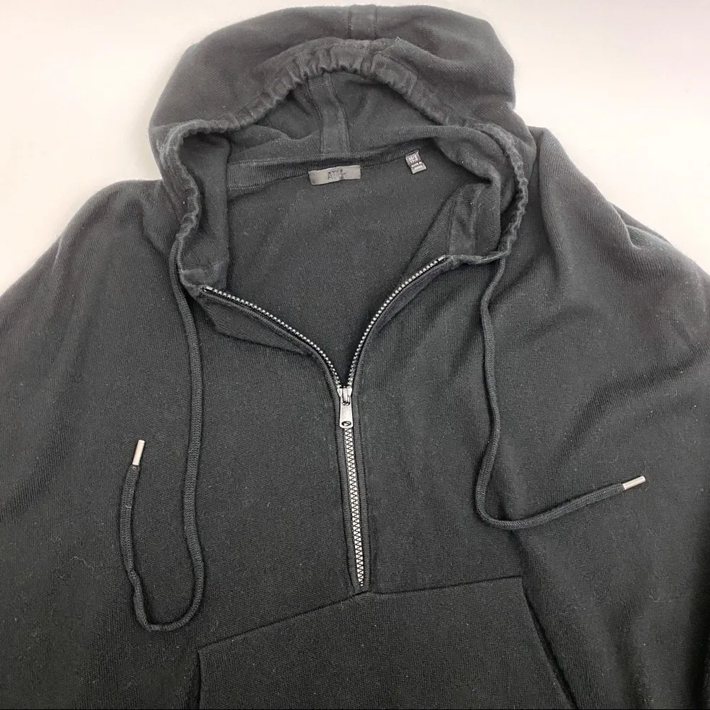 ATM Hooded Half Zip Cashmere Blend Poncho Sweater: Black Size undefined - Image 6