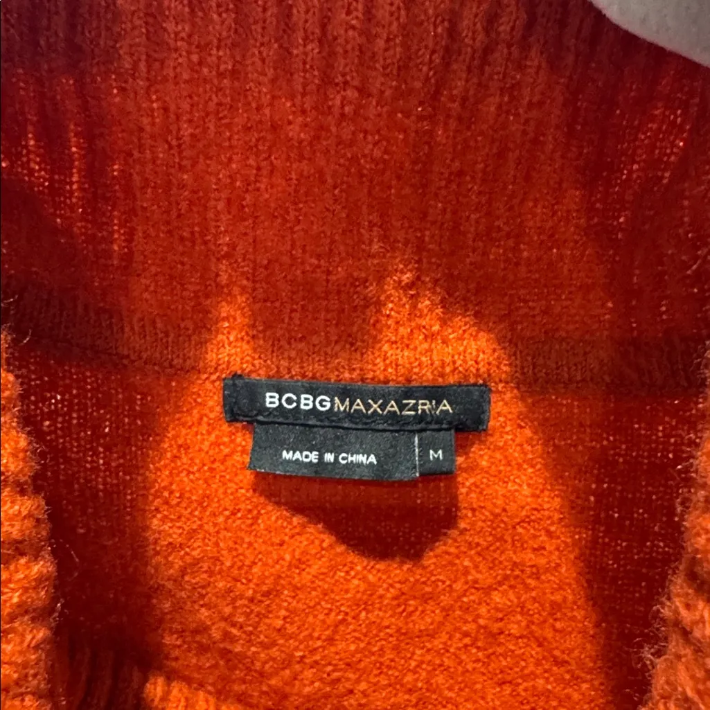 BCBGMAXAZRIA  Orange Patterned Cowl Neck Sweater Dress - Image 2