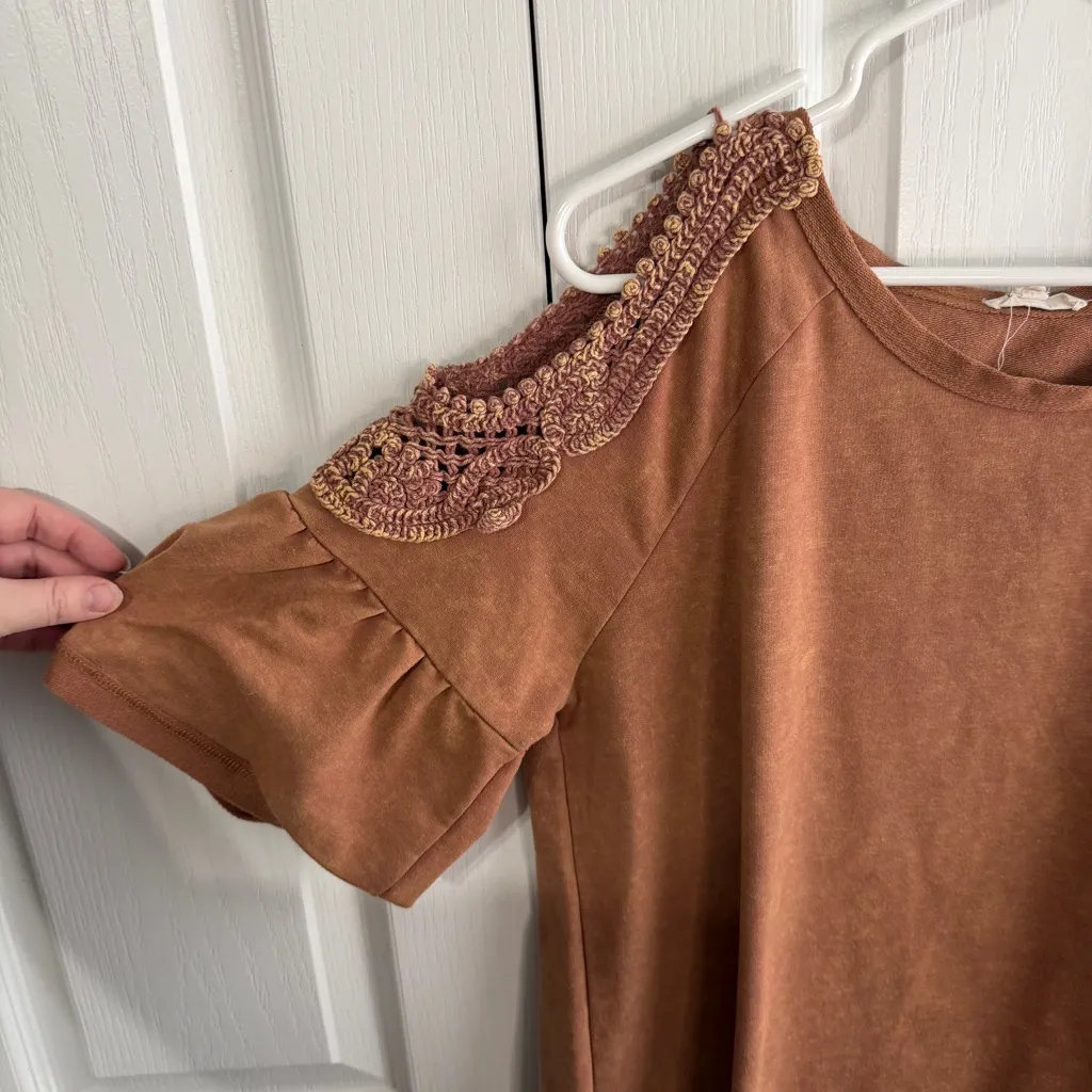 Oddy rust crochet cold shoulder blouse size small l Orange - Image 2