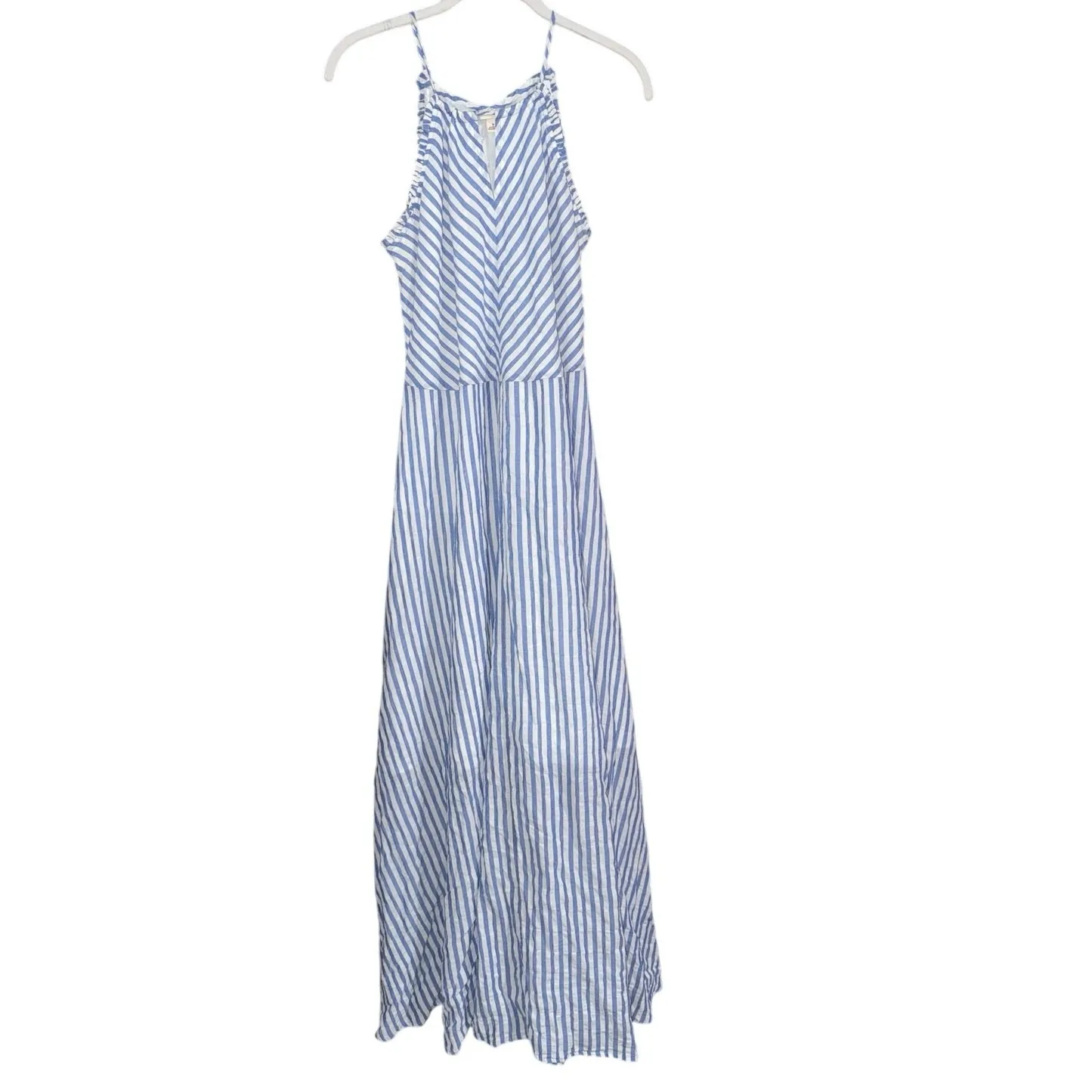Merona blue and white striped keyhole halter slit maxi dress sundress size small - Image 2