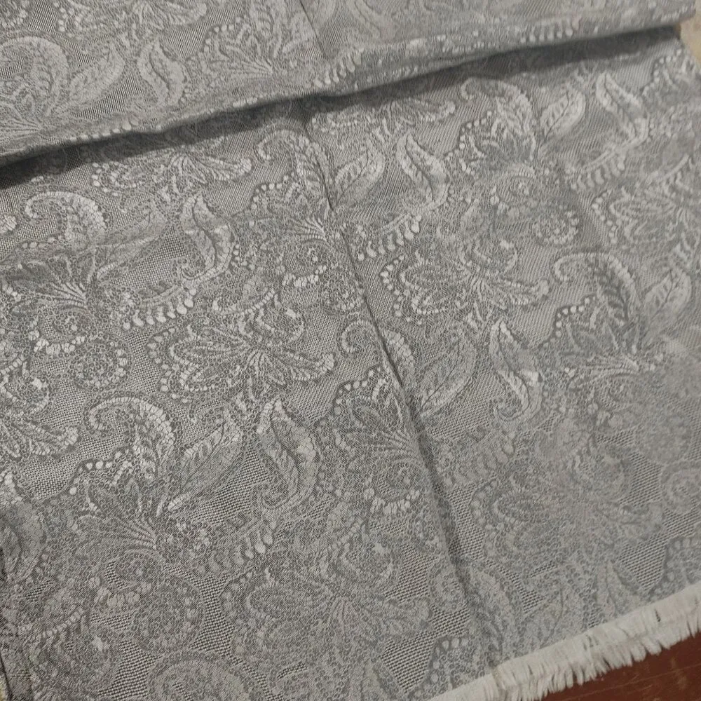 Saks Fifth Avenue Vintage Italian Paisley Silk Scarf Gray Fringed Edges 56 by 17 - Image 10