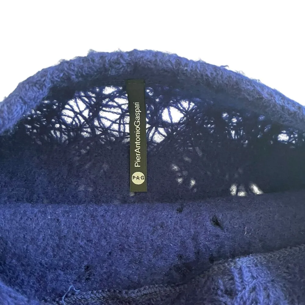 PierAntonio Gaspari Blue Black Ombre Embroidered Yarn Lace Wool Top Size 42 - Image 2