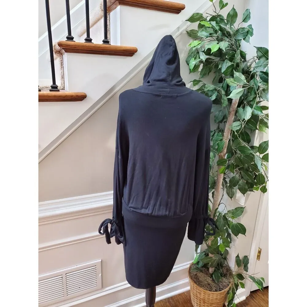 Express One Eleven Women's Black Viscose Long Sleeve Knee Length Hooded Dress S - Image 3