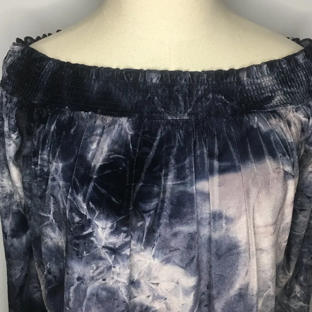 AMERICAN EAGLE Navy Blue Velvet Tie Dye Off the Shoulder Blouse Top XS - Image 2