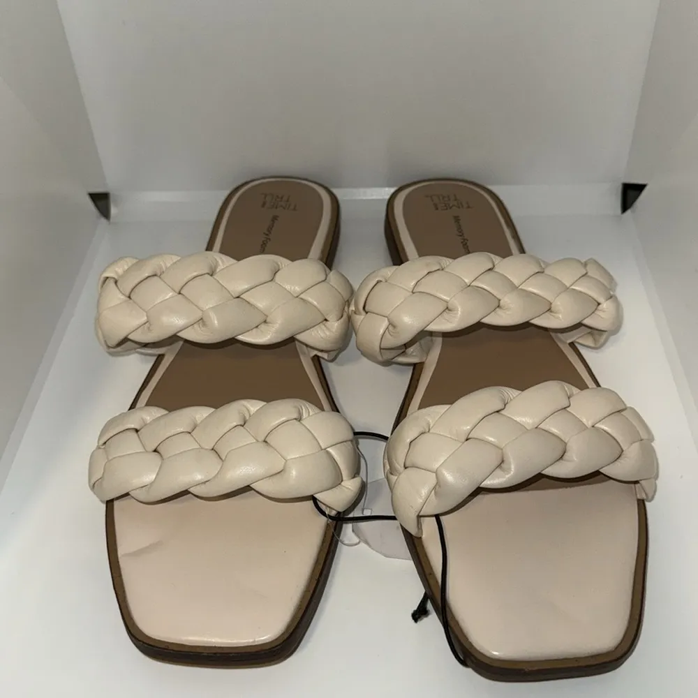 TIME AND TRU BRAIDED Slides SANDALS Vegan Leather Women’s 11 Ivory Cream - Image 6